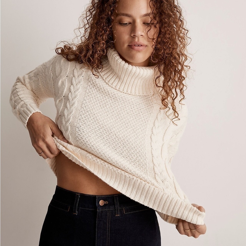 Madewell cable turtleneck sweater knit antique cream